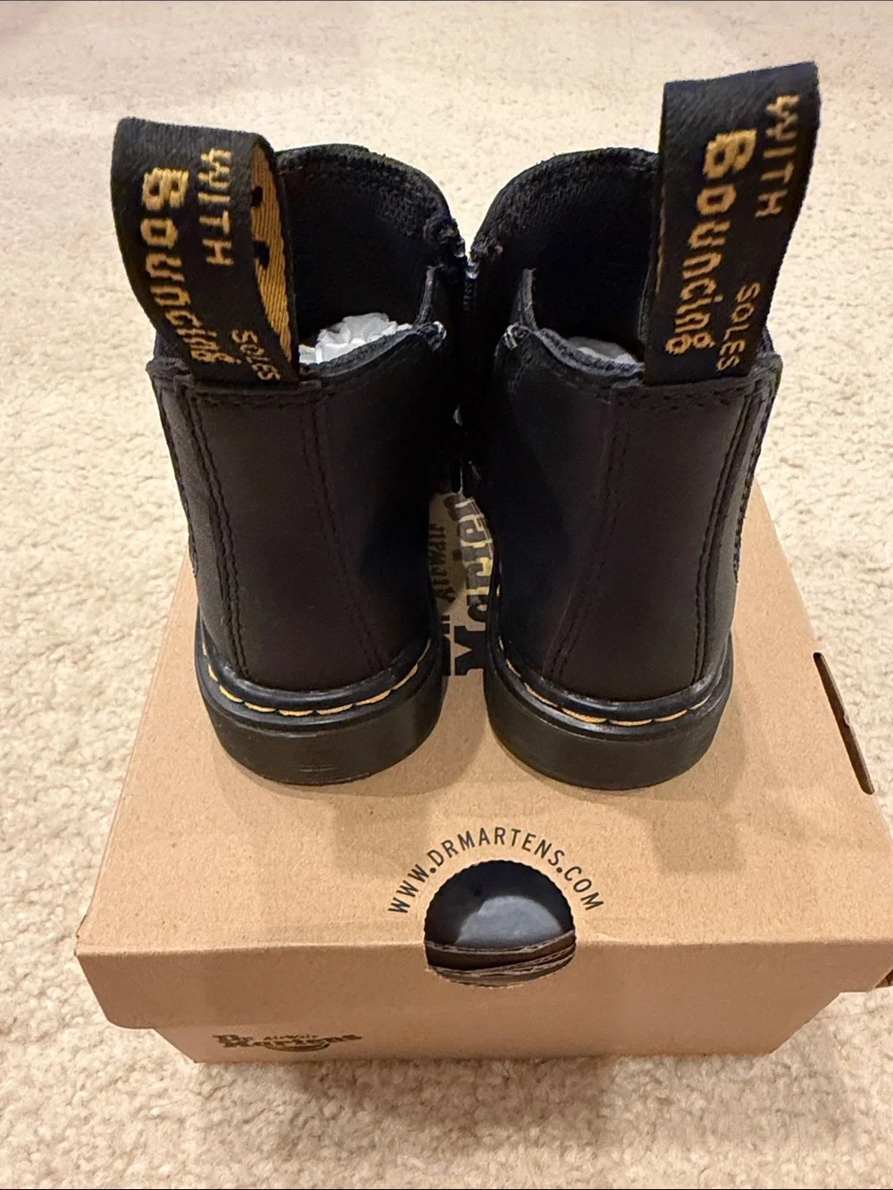 Dr. Martens Kids Black Chelsea Boots with Yellow Heel Loop